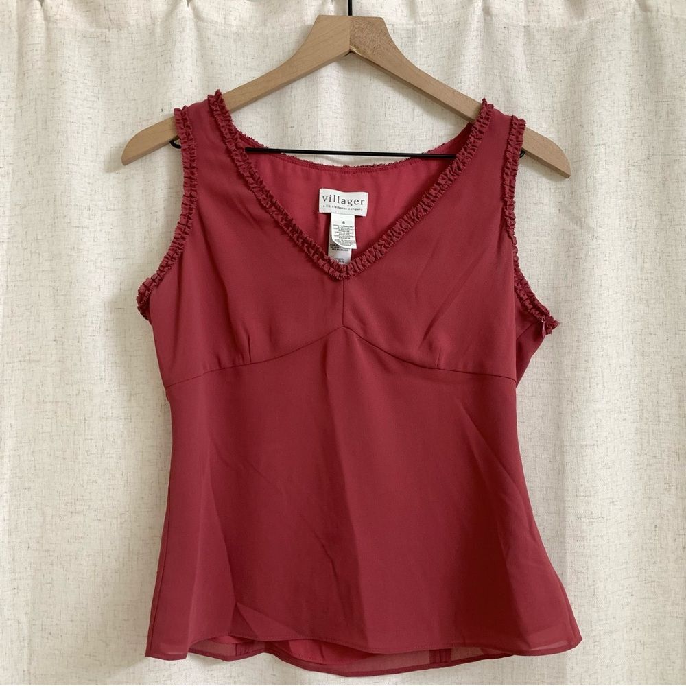 Villager by Liz Claiborne Raspberry Formal Neckline Detail Peplum Top 6 Vintage